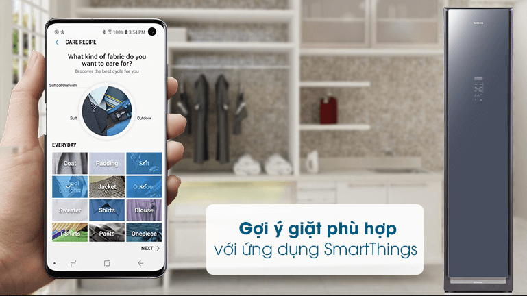 Tủ chăm sóc quần áo Samsung AirDresser có thể đặt ở bất kỳ vị trí nàoTủ chăm sóc quần áo Samsung AirDresser điều khiển từ xa
