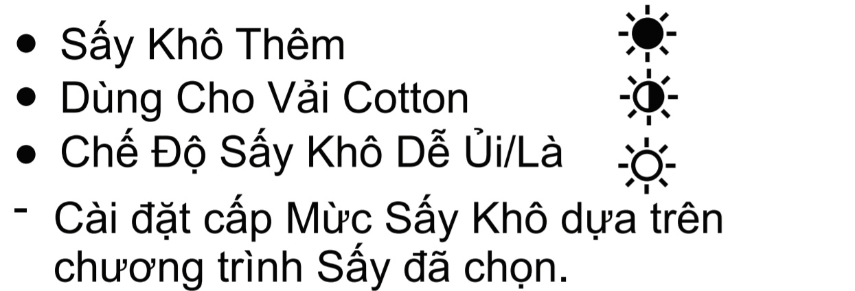Các mức độ sấy 