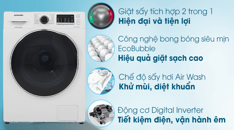 Máy giặt sấy khô Samsung ứng dụng nhiều công nghệ hiện đại