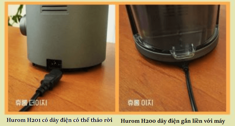 Máy ép trái cây Hurom H200 có dây điện gắn liền với máy