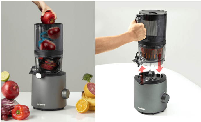 Nút nguồn máy ép Hurom H200 và Hurom H201 có thể ép cả quả