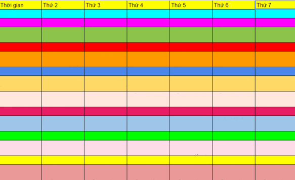 Thời gian biểu trong tệp Excel