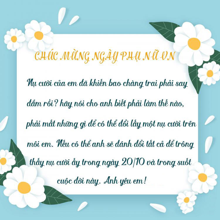 Thiệp chúc mừng 20/10 cho vợ, bạn gái: Trong ngày 20/10 này, hãy dành những lời chúc tốt đẹp nhất cho người phụ nữ mà bạn yêu thương và quan tâm. Và tặng cho họ những chiếc thiệp đầy tình cảm và ý nghĩa nhất. Hãy cùng xem hình ảnh và bắt đầu tạo ra những chiếc thiệp đặc biệt để chia sẻ những khoảnh khắc đáng nhớ của hai người.