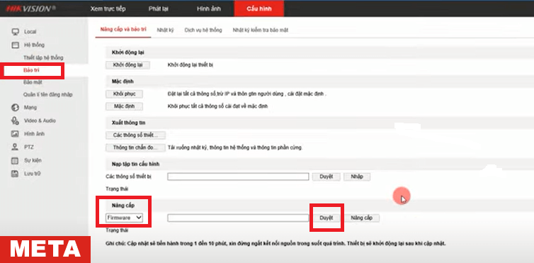 Các bước Update firmware đầu ghi, camera Hikvision thông qua giao diện web