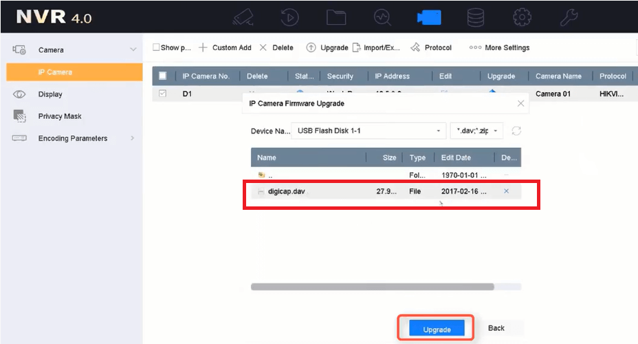 Hướng dẫn update firmware camera Hikvision thông qua NVR trên giao diện 4.0