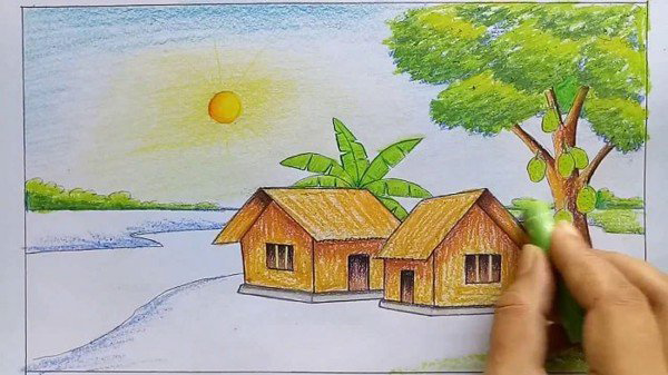 Hướng dẫn vẽ tranh giành chủ đề cảnh quan quê nhà  Myphamthucucvn  Giáo dục đào tạo  trung học tập Đồng Nai