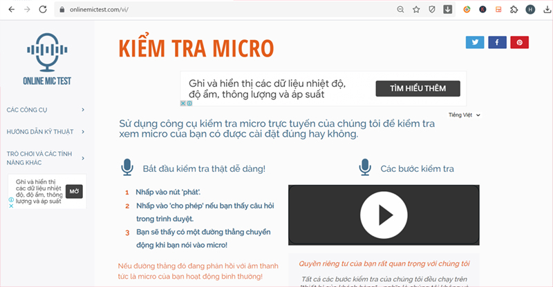 Test mic trên Win 10