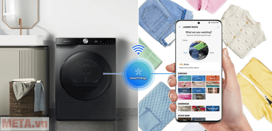 Tác dụng của việc kết nối điện thoại với máy sấy quần áo Samsung