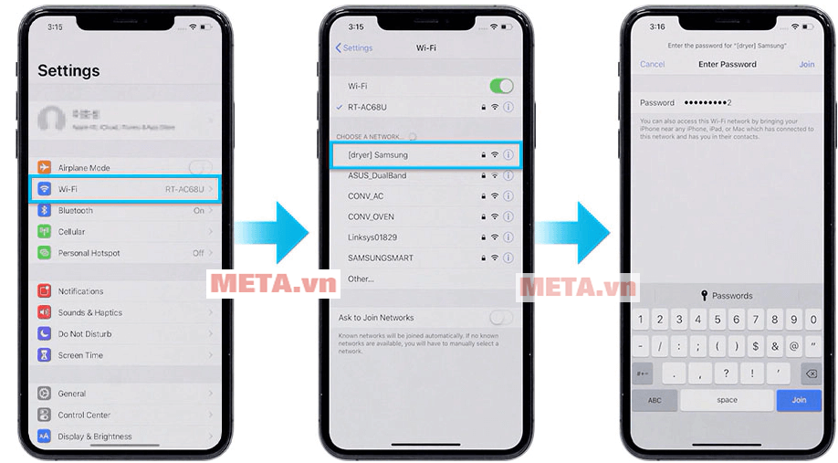 Mở ứng dụng và truy cập wifi để kết nối với mạng