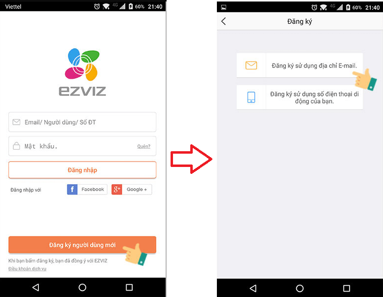 Tạo tài khoản trên ứng dụng cho camera Ezviz C6N