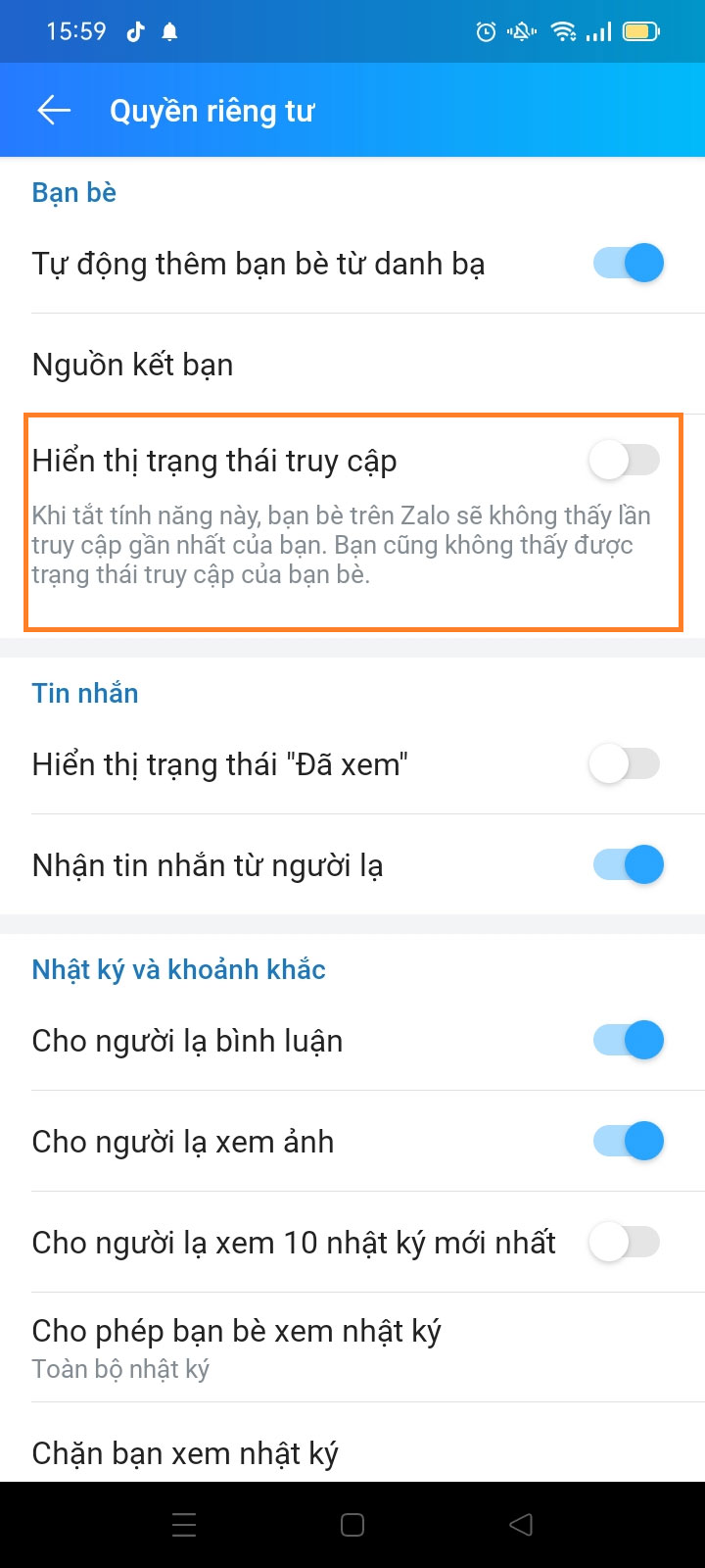 Cách tắt trạng thái online trên Zalo