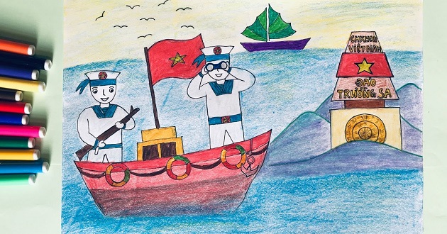 Cách vẽ tranh chú bộ đội Hải Quân bảo vệ biển đảo đẹp, đơn giản