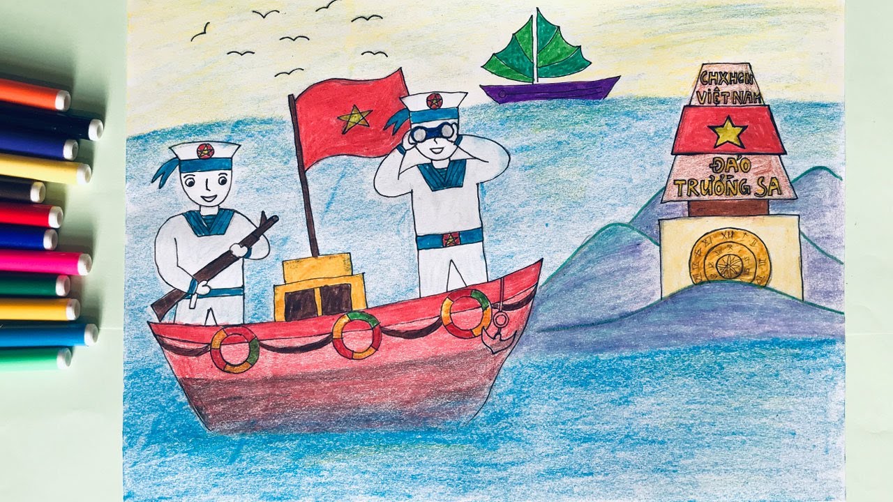 Cách Vẽ Tranh Chú Bộ Đội Hải Quân Bảo Vệ Biển Đảo Đẹp, Đơn Giản