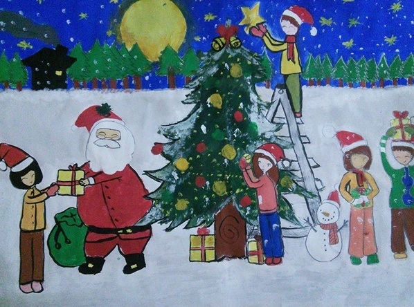 Painting the theme of Christmas The most beautiful simple Christmas 174 Cong dan art YouTube