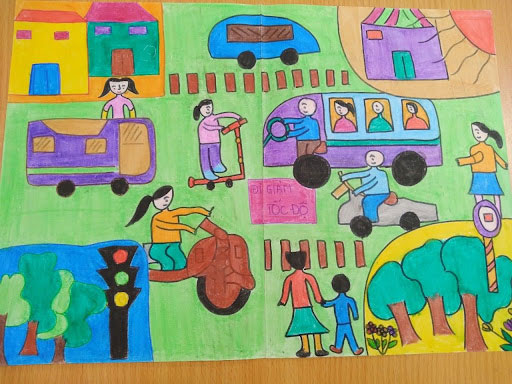 Tranh vẽ chủ đề đáng tin cậy giao thông vận tải của học viên tè học