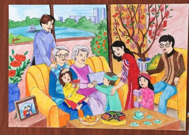 Cách vẽ tranh đề tài gia đình anime hạnh phúc đơn giản nhất 