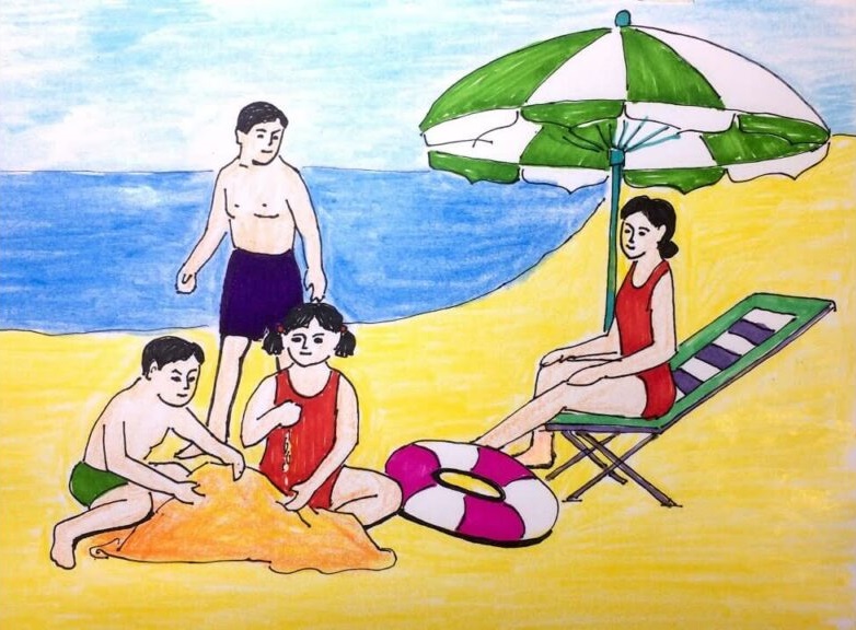 Khám phá Tranh vẽ gia đình đi biển thú vị và ấn tượng