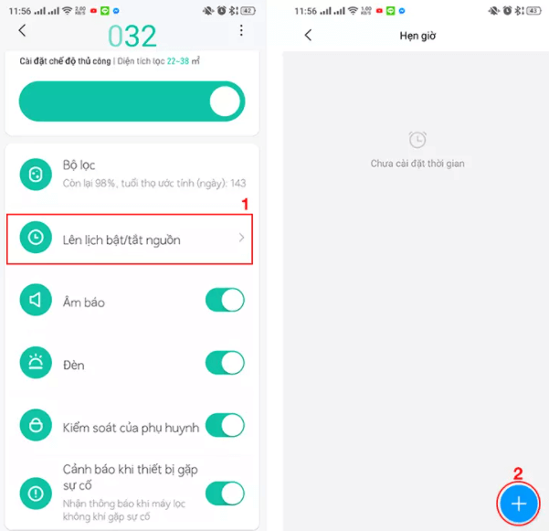 Cài đặt giờ bật/tắt máy