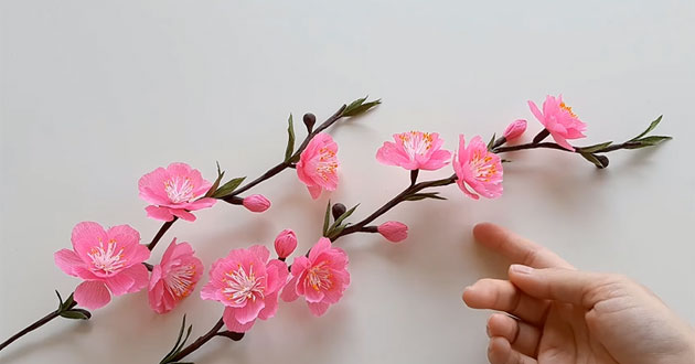 Bước đơn giản nhất để tự làm hoa đào bằng giấy là gì?
