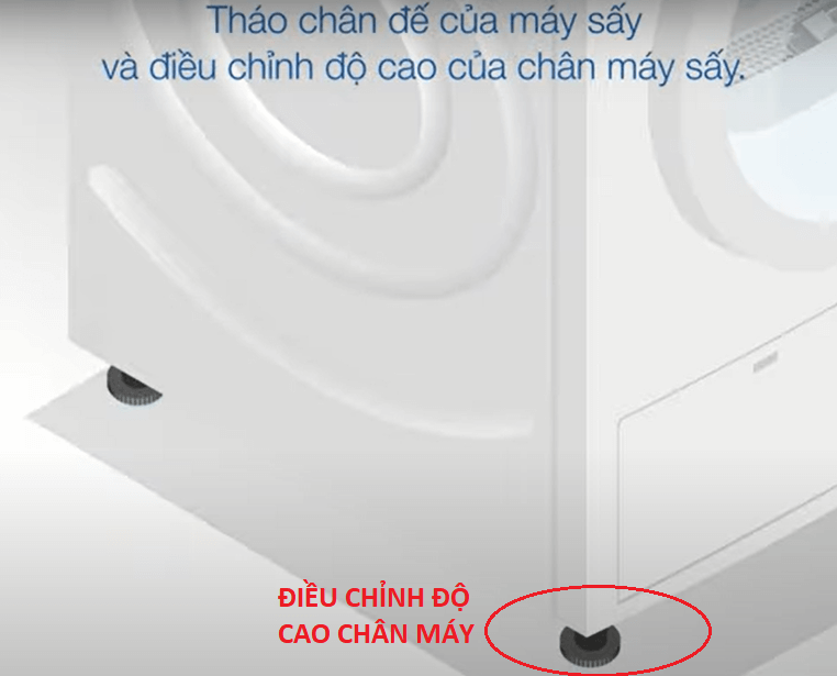Tháo chân đế của máy sấy và điều chỉnh độ cao của chân máy