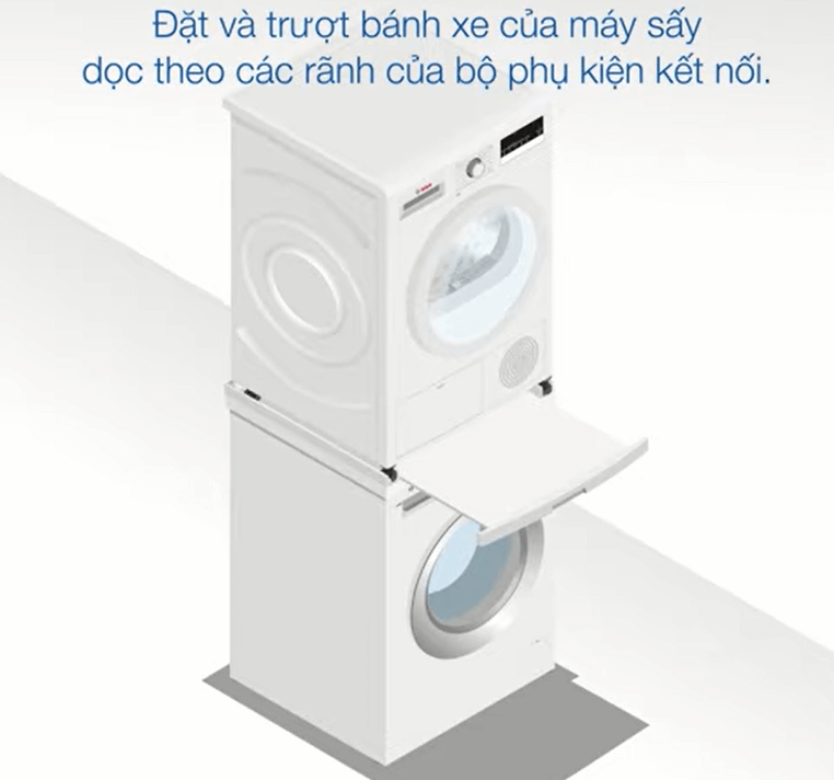 Đặt và trượt bánh xe của máy sấy dọc theo các rãnh của bộ phụ kiện kết nối