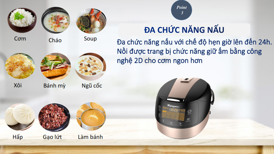 Nồi cơm điện Kangaroo rất đa dạng chế độ nấu