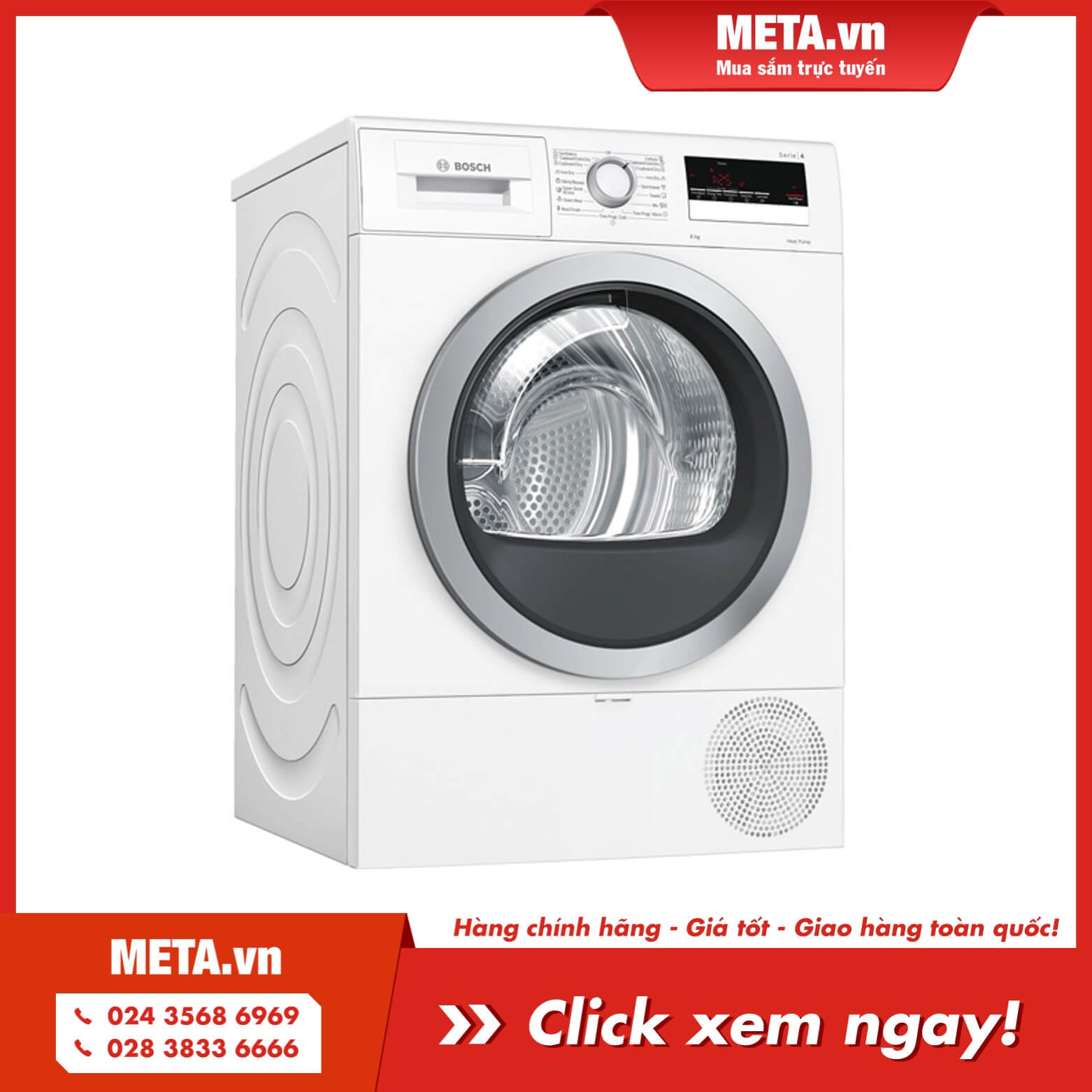 Mua ngay máy sấy quần áo bơm nhiệt tụ hơi 8kg Bosch WTR85V00SG (Serie 4)