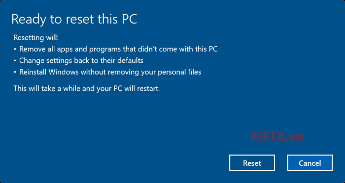 Cách reset máy tính win 10