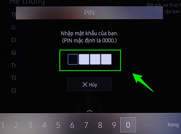 Nhập mã pin mặc định là 0000 để đặt lại Smart Hub