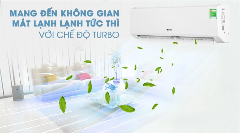 Điều hòa Gree lại sử dụng công nghệ TURBO làm lạnh cực nhanh chỉ trong 3 phút