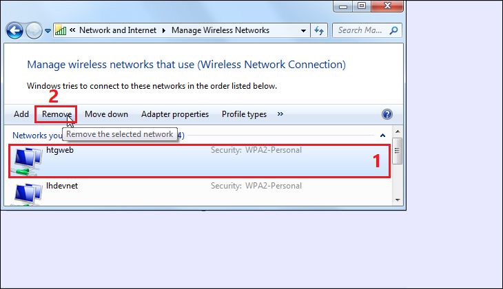Chọn tên wifi bạn muốn tắt -> Nhấn chọn Remove
