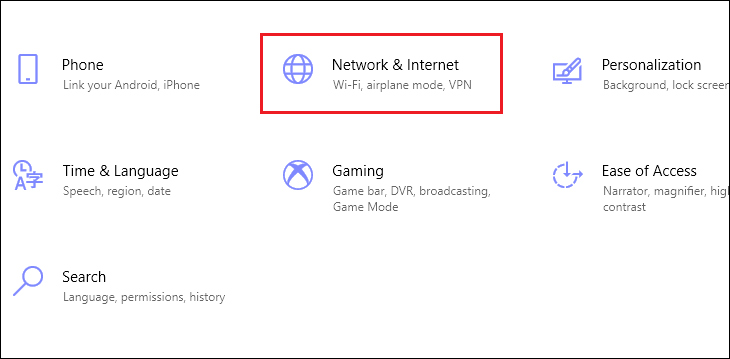 Mở settings -> Nhấn chọn Network & Internet