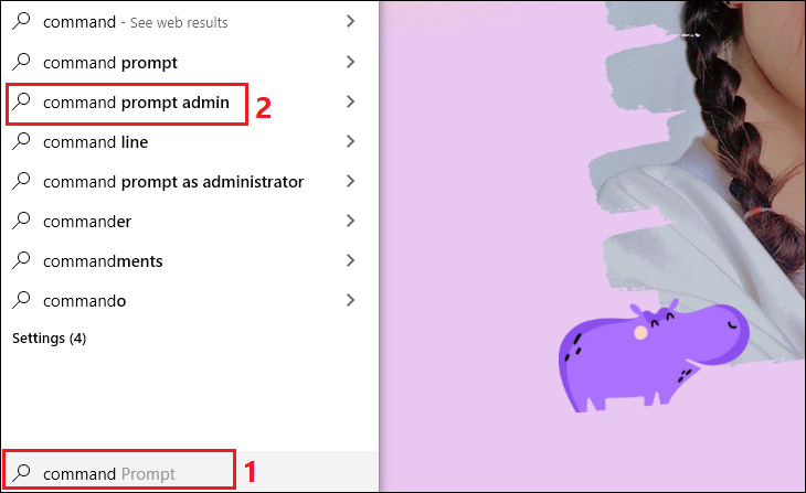 Tại menu start, bạn tìm kiếm Command Prompt (admin)