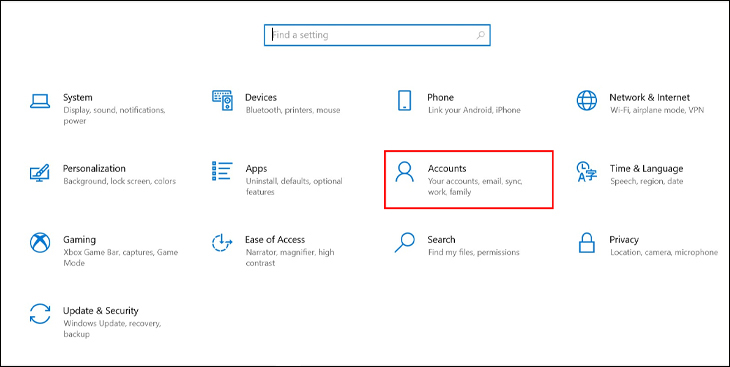 Vào mục Tài khoản (Accounts)