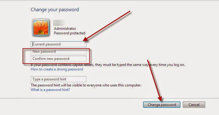 Tiến hành nhập mật khẩu lần lượt -> Nhấn chọn Change password