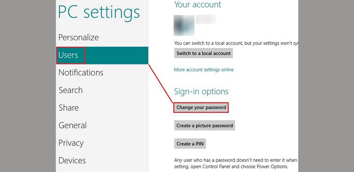 Nhấn chọn Users -> Chọn Change you password