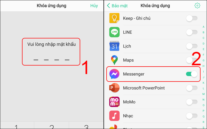 Mở Cài đặt -> Chọn Khóa ứng dụng