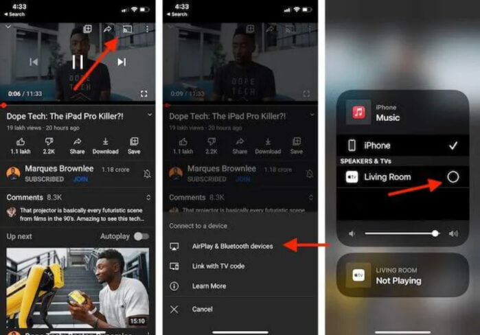Sử dụng AirPlay trên YouTube.