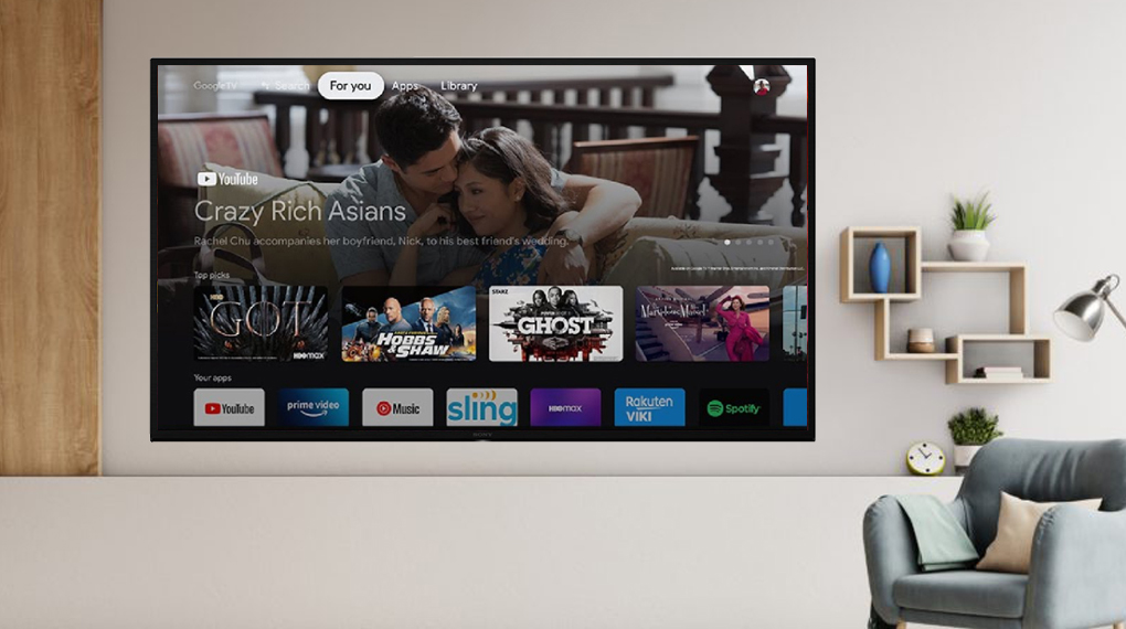 Giao diện màn hình chính Google TV sẽ hiển thị dựa theo thói quen người dùng