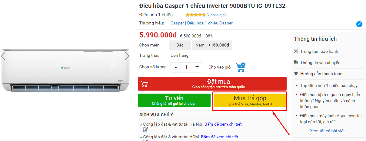 Khi mua máy lạnh online nên chú ý đến hình thức thanh toán