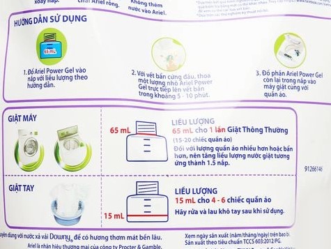 Hướng dẫn sử dụng in trên bao bì nước giặt