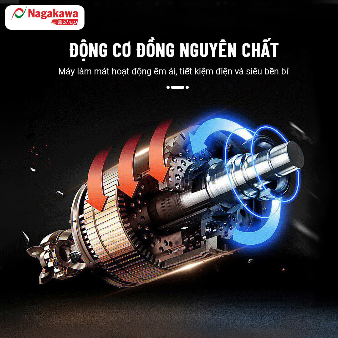Động cơ đồng nguyên chất giúp máy làm mát hoạt động êm ái và bền bỉ
