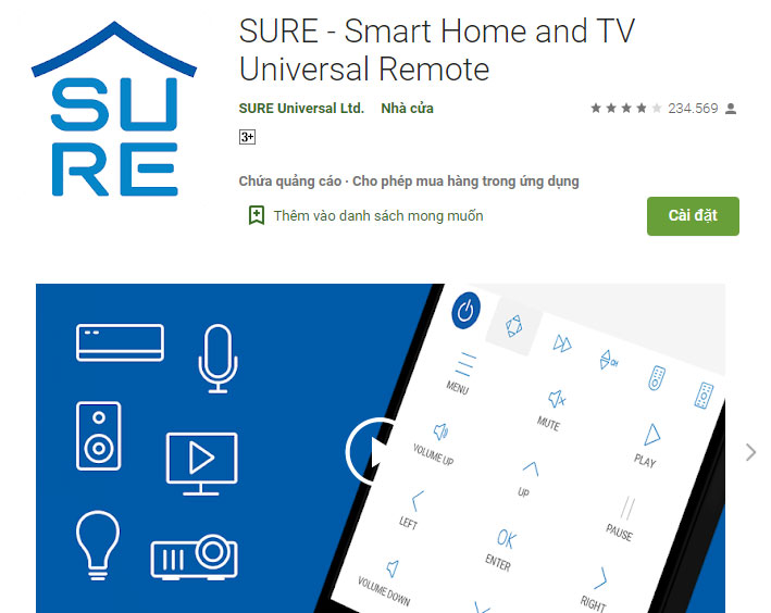 Ứng dụng SURE - Smart Home and TV Universal Remote