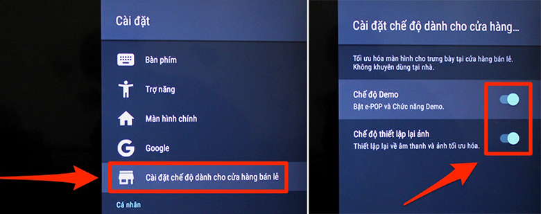 Tắt chế độ Demo vòng lặp tivi Sony
