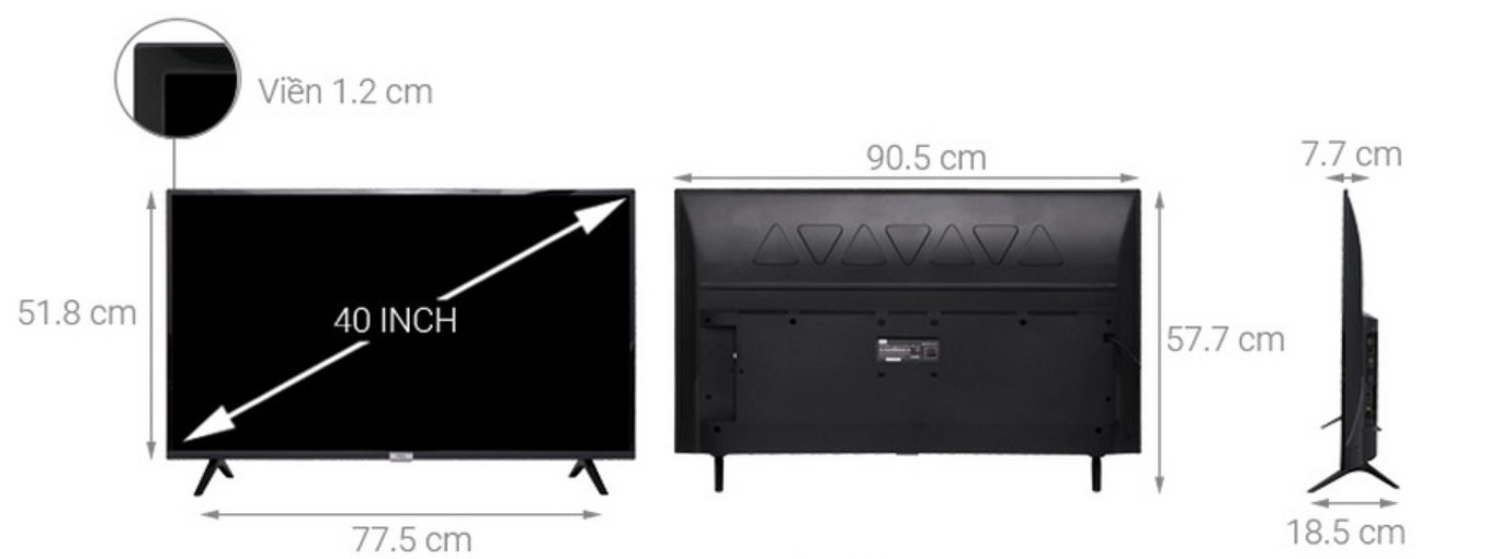 Kích thước tivi 40 inch