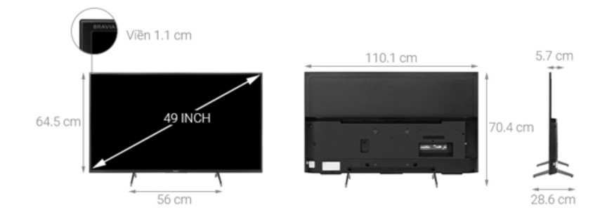 Kích thước tivi 49 inch