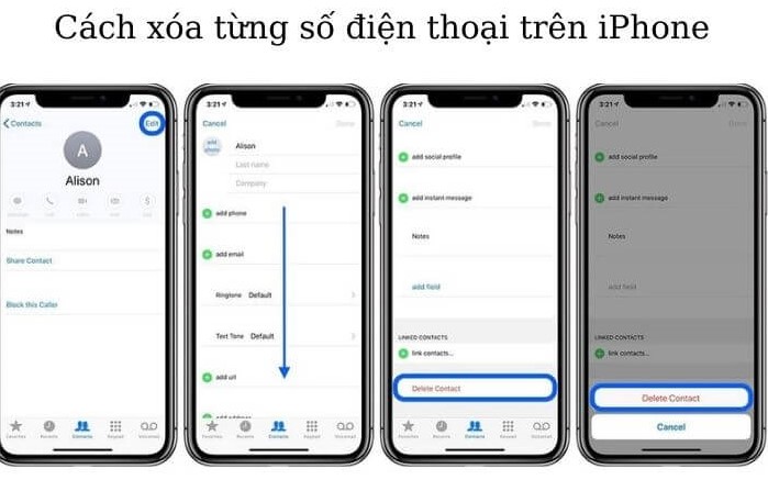Cách xóa từng số điện thoại trên iPhone