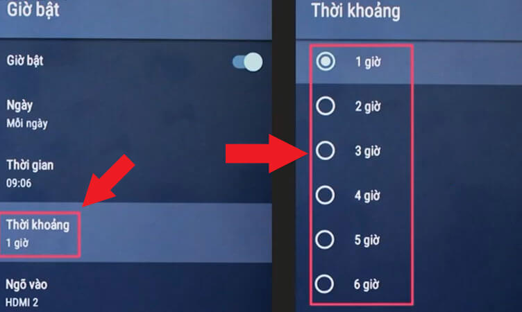 Cài đặt khoảng thời gian tắt tivi