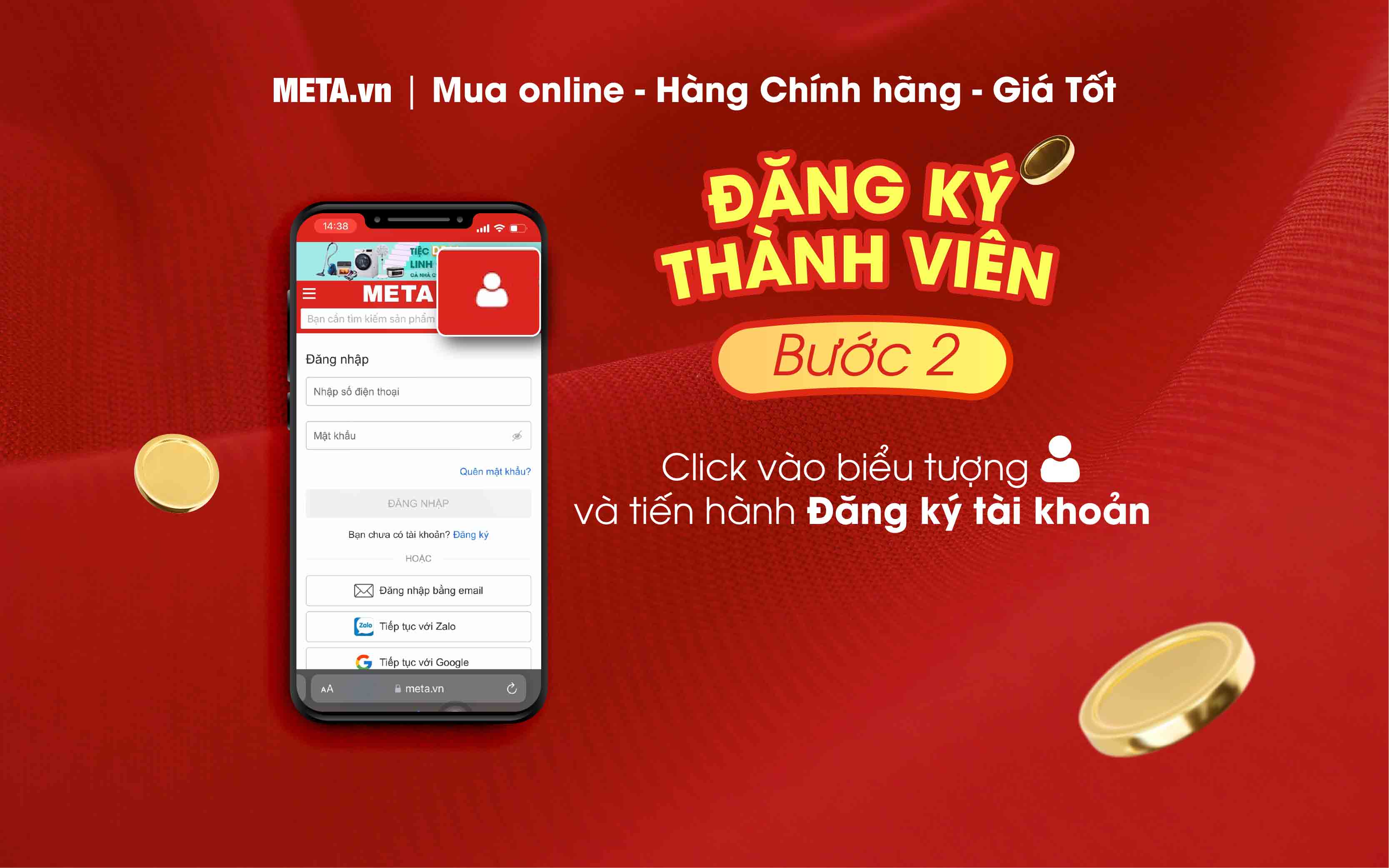 Click vào biểu tượng "cá nhân" và tiến hành Đăng ký tài khoản