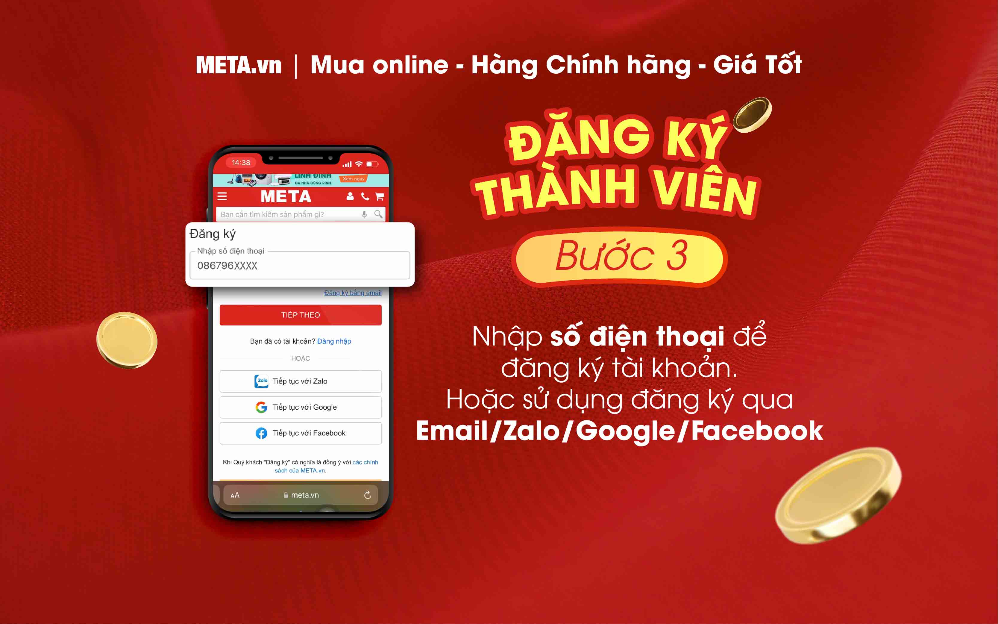 Nhập số điện thoại di động để đăng ký tài khoản
